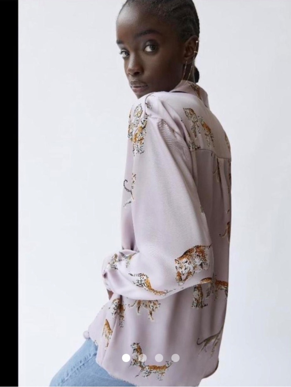 Zara Pink Satin Tiger Print Button Front  Blouse Womens Medium